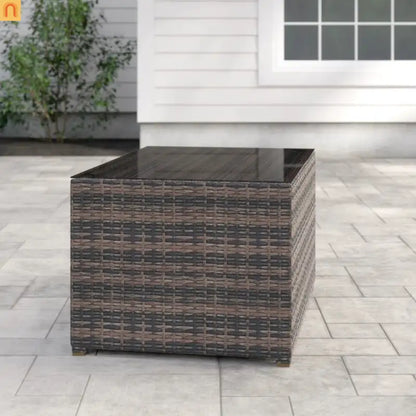 Fire Pit Table Glass Top Wicker Brown Rectangular 33x22in