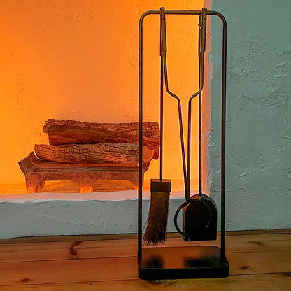 Black Iron Fireplace Tool Set with Shovel Brush Tongs