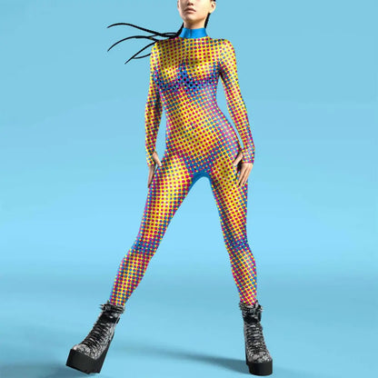 Flame Digital Printed Buttoned Hand Jumpsuit