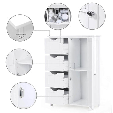 Floor Cabinet Bathroom Organizer with 4 Drawers and Adjustable Shelf