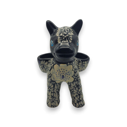 Floral Black & White Talavera Donkey Planter | Mexican Pottery