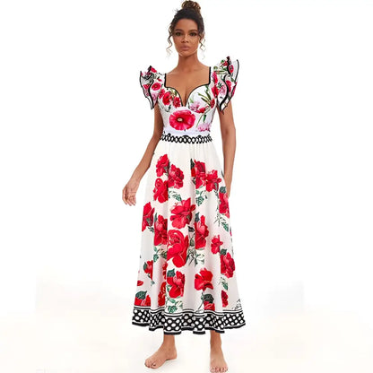 Floral Chiffon Polyester Printed One Piece Swimsuit Set