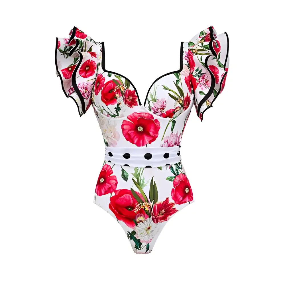 Floral Chiffon Polyester Printed One Piece Swimsuit Set