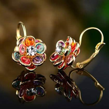 Flower Shaped Leverback Drop Earrings Made with Swarovski Crystals