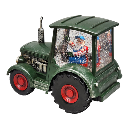 Lighted Water Globe Tractor with Santa Driving