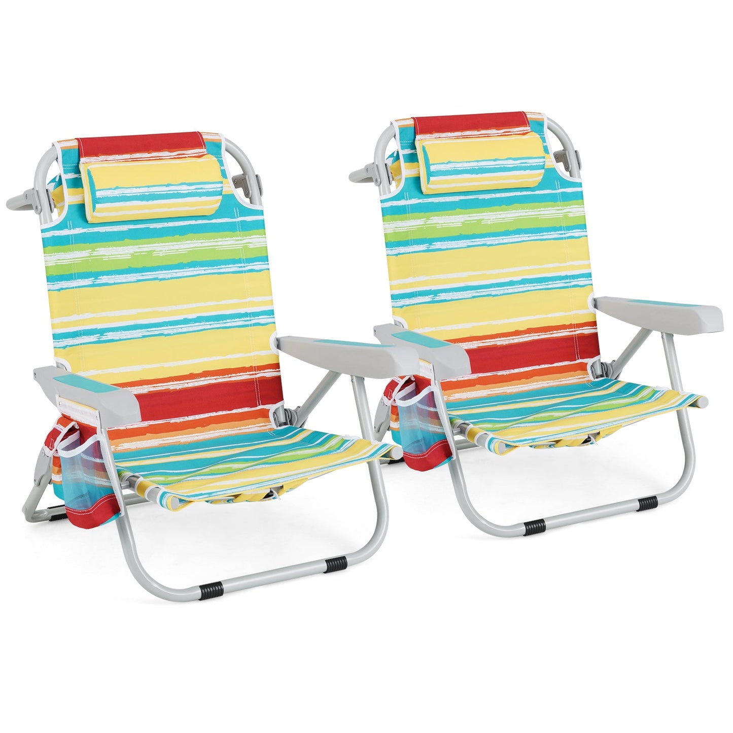Foldable Backpack Beach Chair with Cup Holder and Storage Pockets Set of 2