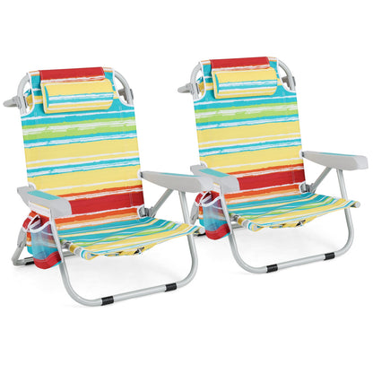 Foldable Backpack Beach Chair with Cup Holder and Storage Pockets Set of 2
