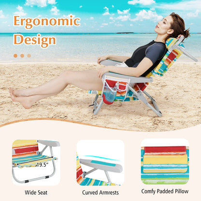 Foldable Backpack Beach Chair with Cup Holder and Storage Pockets Set of 2