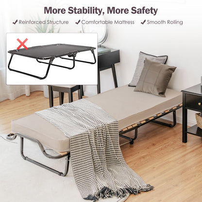 Rollaway Folding Bed with Memory Foam Mattress and Dust-Proof Bag Made in Italy