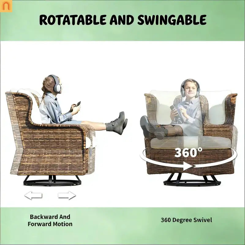 Outdoor Patio Wicker Set 4-Piece Loveseat Swivel Chairs