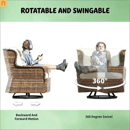 Outdoor Patio Wicker Set 4-Piece Loveseat Swivel Chairs