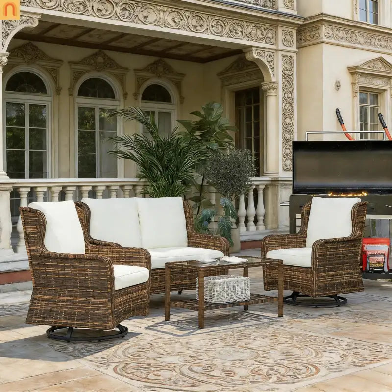 Outdoor Patio Wicker Set 4-Piece Loveseat Swivel Chairs
