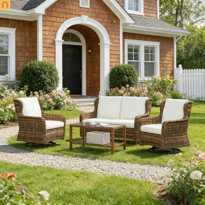 Outdoor Patio Wicker Set 4-Piece Loveseat Swivel Chairs
