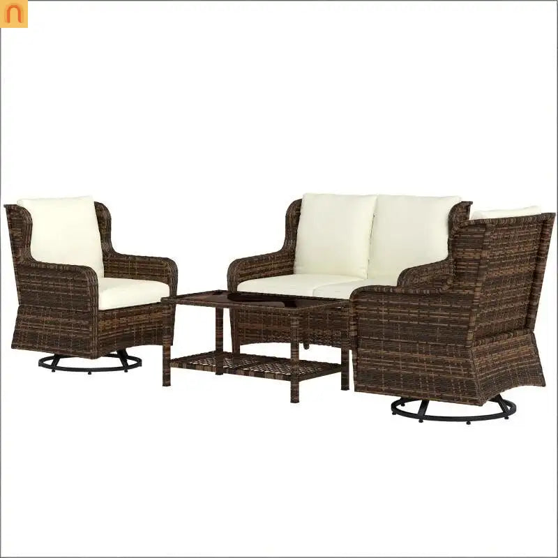Outdoor Patio Wicker Set 4-Piece Loveseat Swivel Chairs