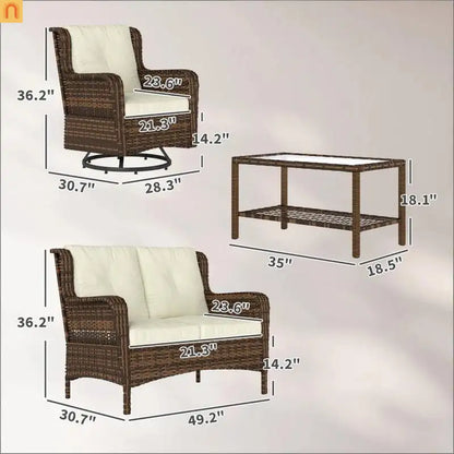 Outdoor Patio Wicker Set 4-Piece Loveseat Swivel Chairs