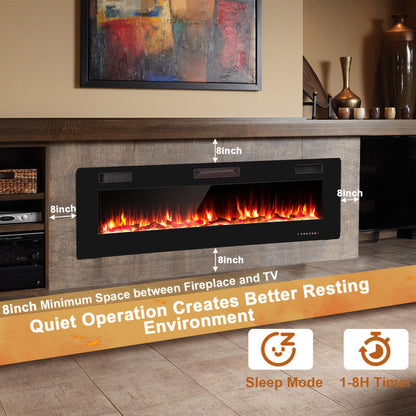 68" Ultra-Thin Recessed Electric Fireplace