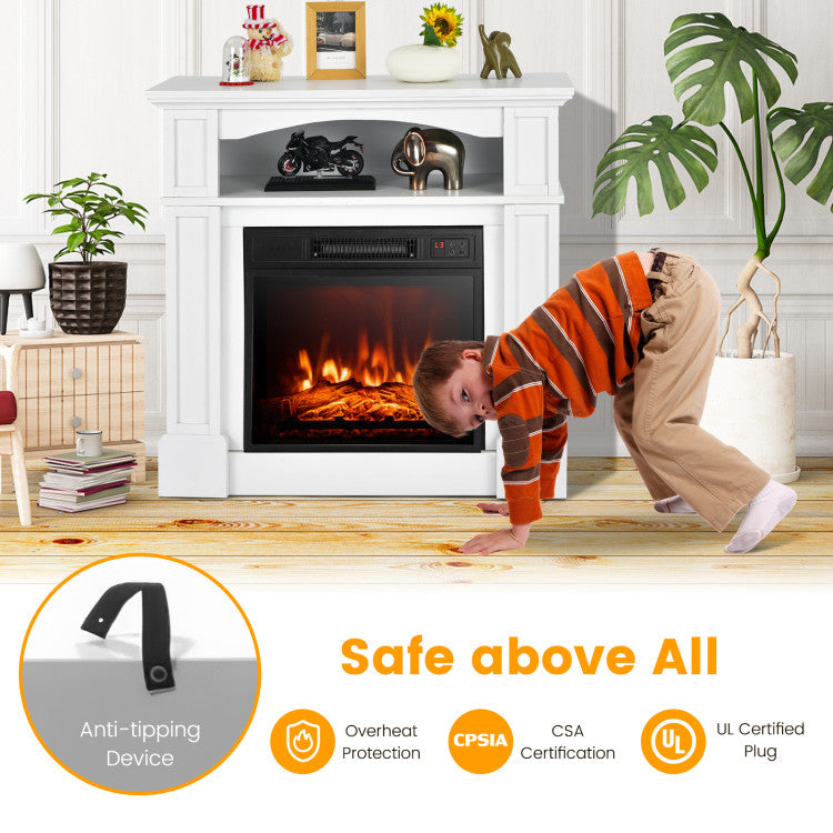18 Inch 1400W Electric TV Stand Fireplace with Shelf