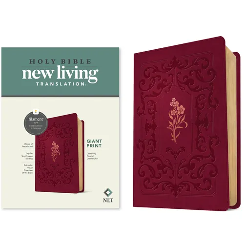 NLT Giant Print Bible, Filament Enabled (Leatherlike, Cranberry Flourish, Red Letter) - Imitation Leather