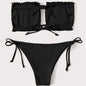 Frill Trim Bandeau Tie Side Bikini Swimsuit
