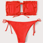 Frill Trim Bandeau Tie Side Bikini Swimsuit