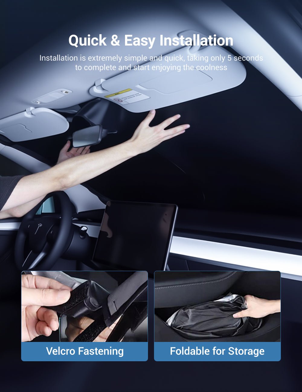 Front Windshield Sunshade for Model 3 / Model Y | TESERY