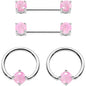 14G Pink CZ Gem BCR Captive Ring Barbell Nipple Ring Set