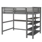 Full Size Loft Bed with Under-bed Desk and Storage Shelves