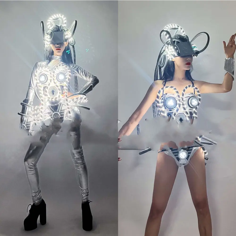 Futuristic Shiny Silver LED Luminous Chest Armor
