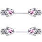 14G 9/16 Pink Gem Star Hamsa Hand Barbell Nipple Ring Set