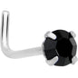 20G 1/4 Black 3mm CZ Gem Steel L-Shape Nose Ring