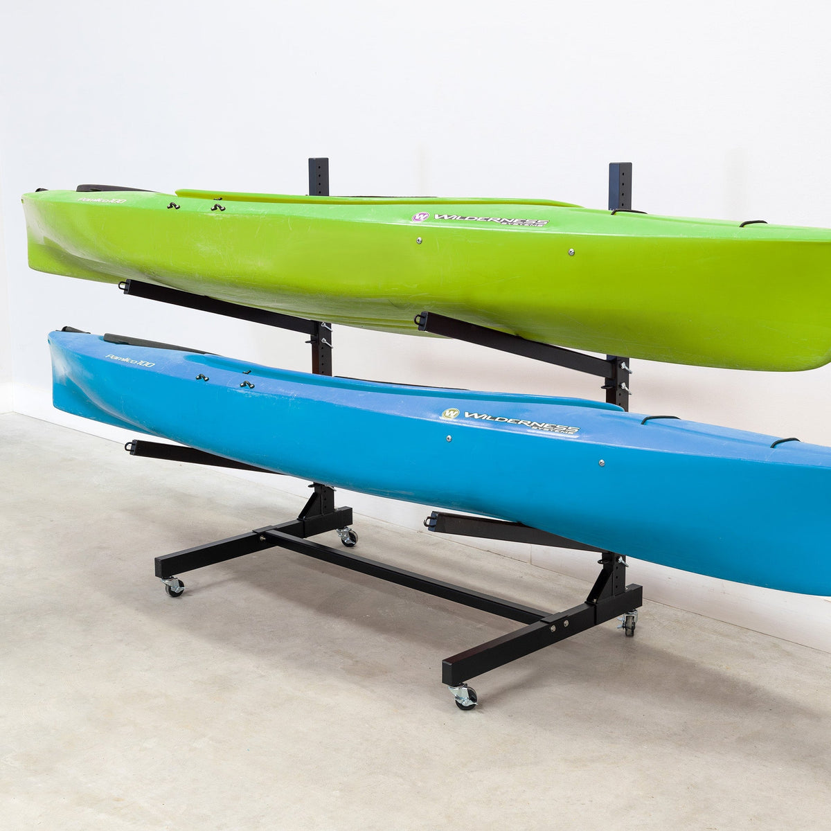 G-Watersport 2 Kayak & Canoe Rack | 2 Levels With Wheels | Single-Sided | Black