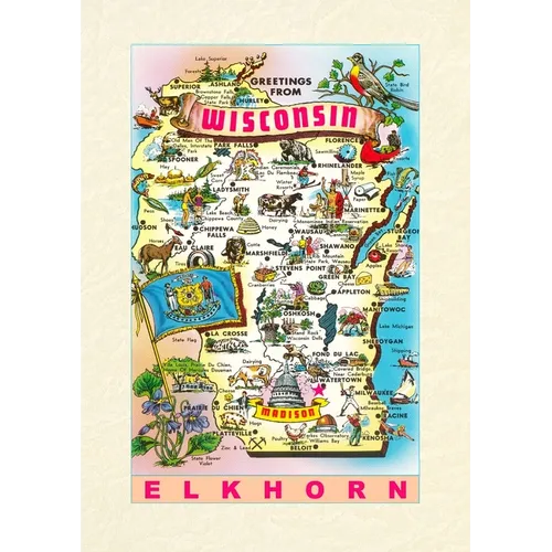 Vintage Lined Notebook Greetings from Wisconsin, Elkhorn - Paperback