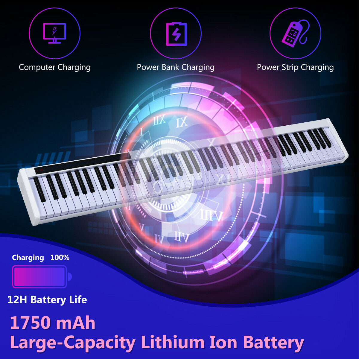 88-Key Portable Electronic Piano with Voice Function