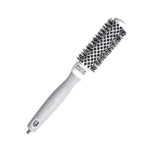 Olivia Garden Expert Blowout Shine Hair Brush - Professional Blowout Brush for Shine Enhancement & Detangling - White & Grey, 25 Bristles