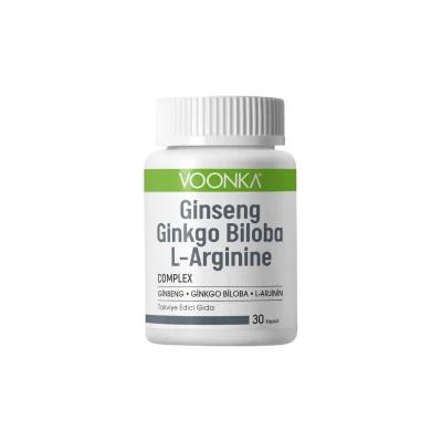 Voonka Ginseng Ginkgo Biloba L-Arginine Dietary Supplement - 30 Capsules for Energy and Cognitive Support