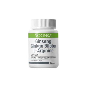 Voonka Ginseng Ginkgo Biloba L-Arginine Dietary Supplement - 30 Capsules for Energy and Cognitive Support