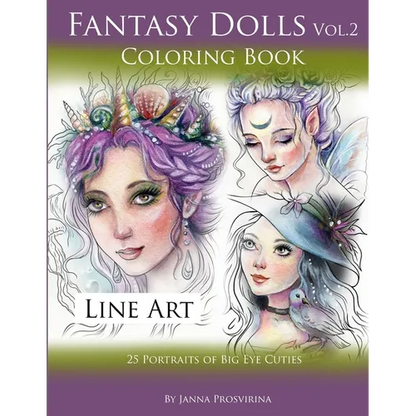 Fantasy Dolls Vol.2 Coloring Book Line Art: 25 Portraits of Big Eye Cuties - Paperback