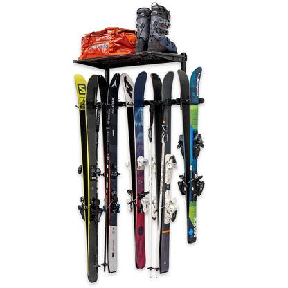 Lone Peak Ski Rack + Shelf | Adjustable Wall Storage System | Holds 5 Pairs of Skis