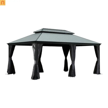 Hardtop Gazebo Steel Dark Gray 12x18ft Netting Curtains 60MPH
