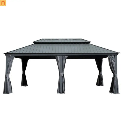 Hardtop Gazebo Aluminum Gray 12x18ft Netting Curtains 50MPH