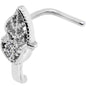 18G Clear CZ Leaf Faux Hoop L Shaped Nose Ring
