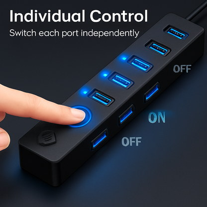 7-Port USB 3.0 Hub with Individual On/Off Switch