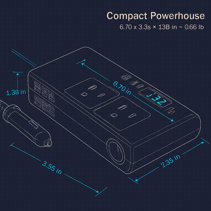 Car Inverter 200W 12V to 110V - Dual AC Outputs, Type-C USB