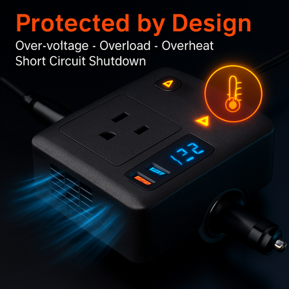 Car Inverter 200W 12V to 110V - Dual AC Outputs, Type-C USB