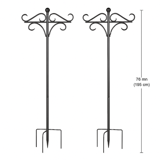 2 Packs 91in Heavy Duty Double Shepherds Hook Bird Feeder Pole Garden Hanging Holder with 5 Adjustable Height 5 Prong Base for Bird Feeder Garden Plan