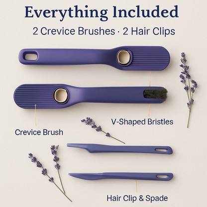 Rotating Crevice Cleaning Brush with Clip and Spade