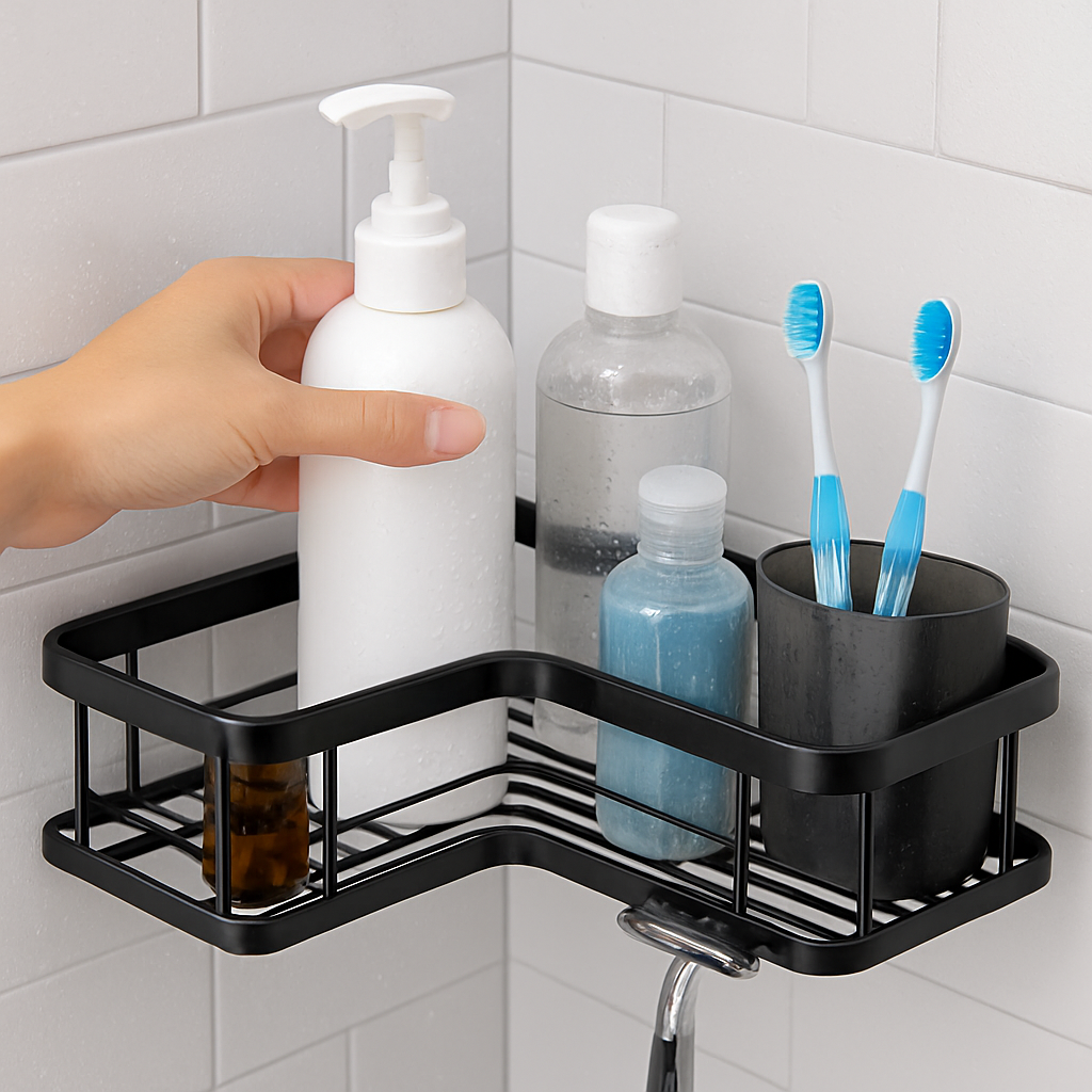 Corner Shower Caddy Anti-Rust Soap Holder with Hooks