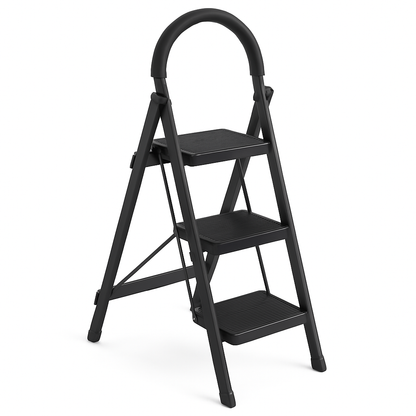 3-Step Foldable Ladder with Wide Pedals and Locking Safety