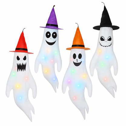 Halloween Ghost Windsocks with Witch Hats and LED Lights