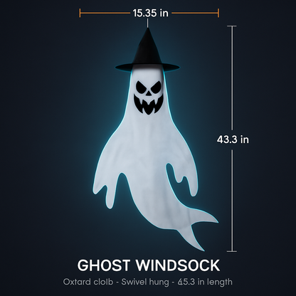 Halloween Ghost Windsocks with Witch Hats and LED Lights